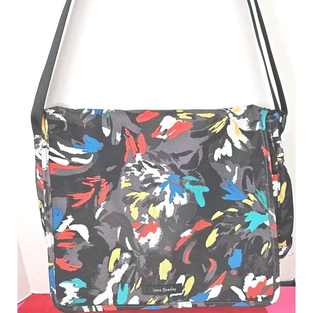 Vera Bradley Crossbody Messenger Laptop Book Bag Floral Splash Pattern‎